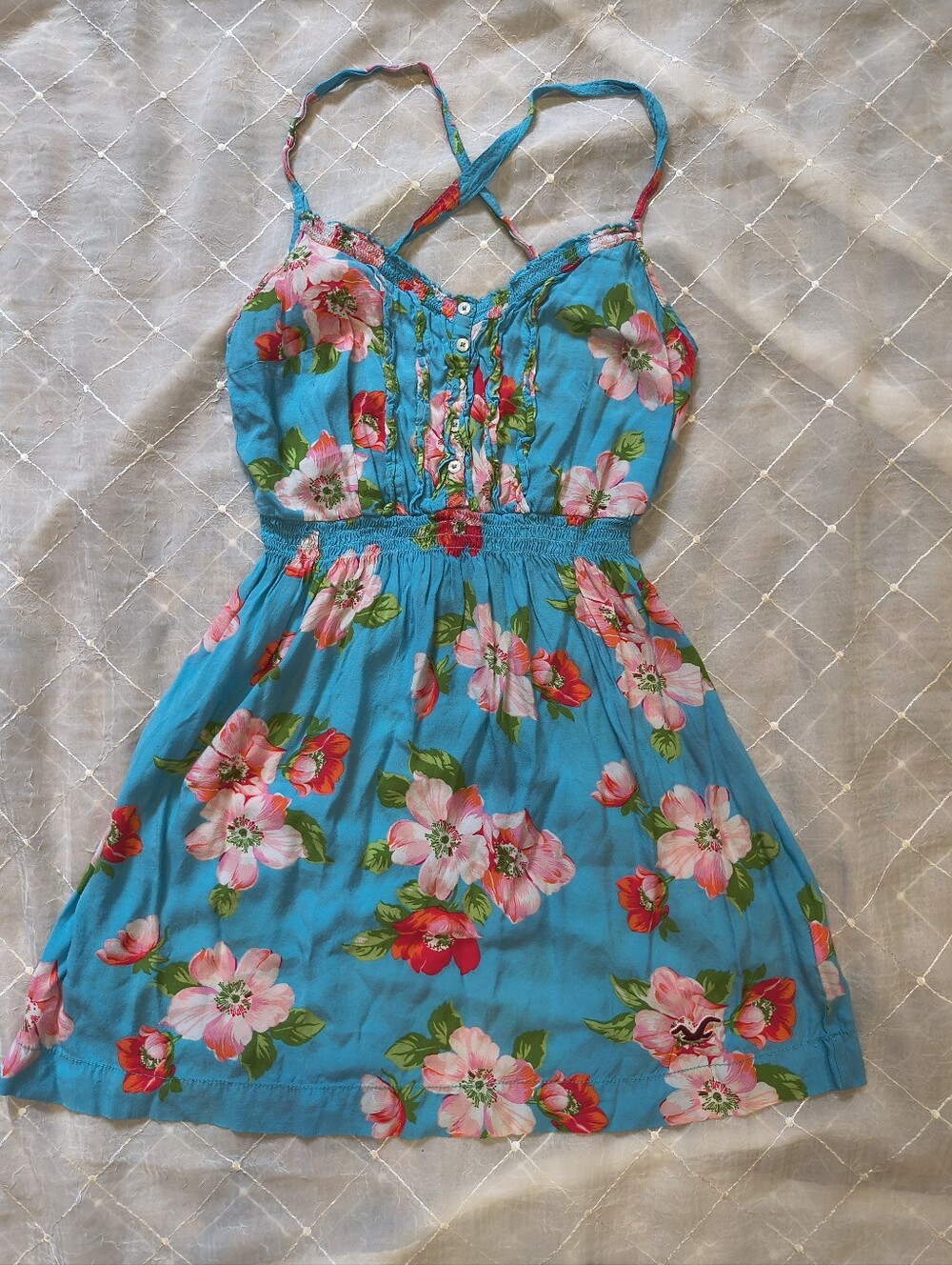 Y2K Hollister Turquoise And Pink Floral Mini Dress